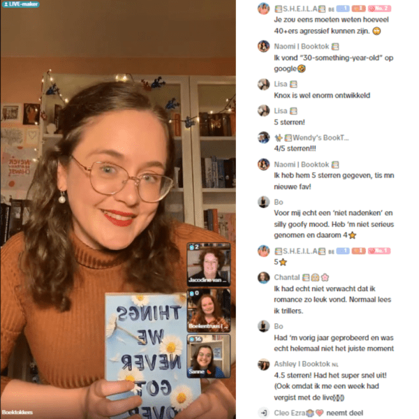 Screenshot from our TikTok live book club discussing Things We NEver Got Over by Lucy Score