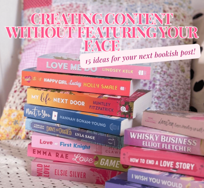 a stack of books with the text 'creating content without showing your face' on top