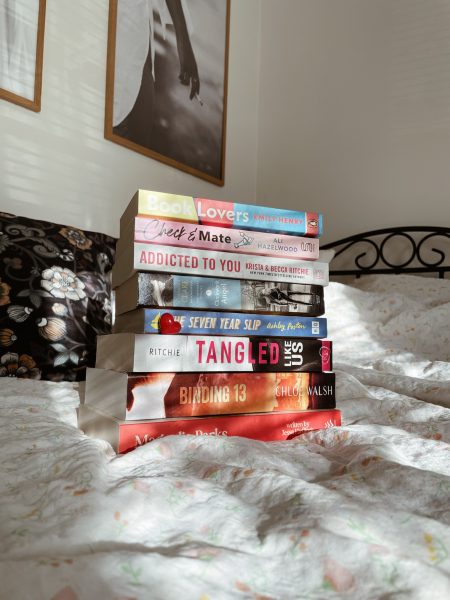 A stack of romance books