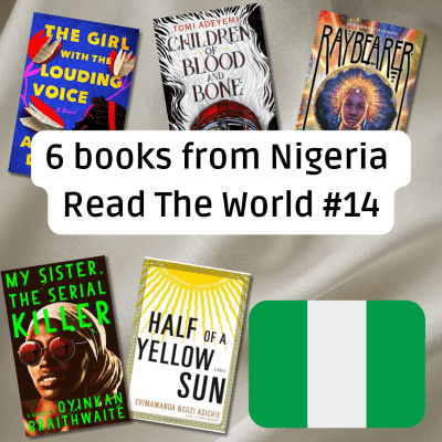 "Graphically titled '6 books from Nigeria' featuring popular Nigerian literature including works by Chimamanda Ngozi Adichie, Tomi Adeyemi, and Oyinkan Braithwaite against a cream background with the Nigerian flag."