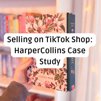 Hand holding a decorative limited edition hardback book by Stephenie Meyer with floral cover art and sprayed edges, featuring a text overlay that reads "Selling on TikTok Shop: HarperCollins Case Study."